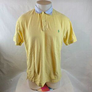 Polo Ralph Lauren Mens Medium Yellow Seersucker Collar Polo Shirt Pony Vintage